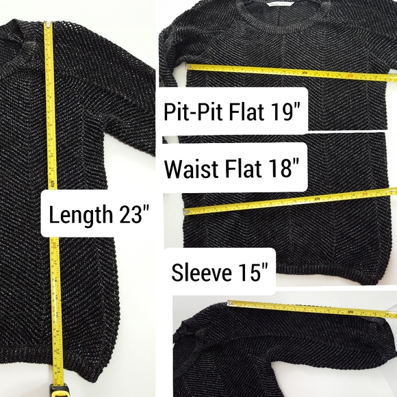 🔖P. Nygard🖤Fishnet Knit Sweater Top w/ 3/4 Sleeves Scoop Neck - Picture 9 of 11